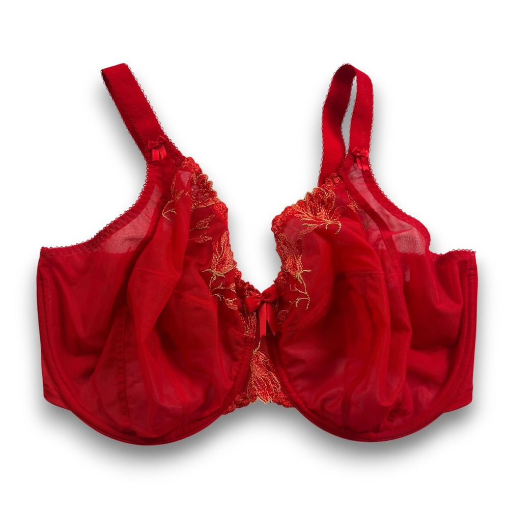 Elomi Matilda Plunge Bra Poppy Red Floral Embroidered EL8140PAA Womens 42GG